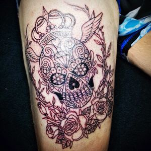 #tattoo #skulltattoo #mexicansugarskull #skullandroses #crown #angelwings #flowers #TeschioMessicano #teschio #rose #ali #corona