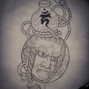 Fudo myoo sake bottle by Vincent For info or bookings pls contact us at art@royaltattoo.com or call us at +45 49202770 #royal #royaltattoo #royaltattoodk #royalink #royaltattoodenmark #sake #fudomyoo #drawing #japanese