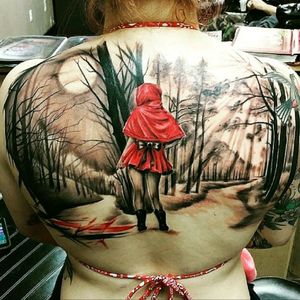 #moon #red #redridinghood #littleredridinghood #littleredridinghoodtattoo #woods #back #fullback #blackandgrey #color #tattoo #megandreamtattoo #megandreamtattoo #road #path #inked #tattoos #tattoo #tattooed #tattooodo #wild #story #storybook