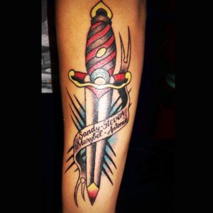 #Tattoo #tattooartist  #tattooart #tattoolife #man #inked #dagger #daggertattoo #lettering #written #tatuaje #tatuaggio #uomo #mywork