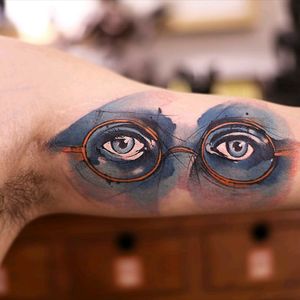 Something a bit different by #newtattoo #watercolor #glasses #eyes #watercolortattoo