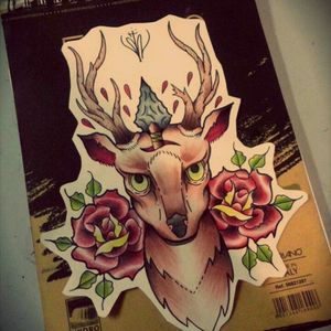 Traditional tattoo flash deer