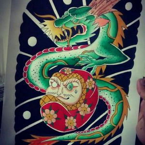 Traditional tattoo flash dragon daruma