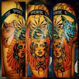 Final result #inkaddict #womanwithink #tattoos #tattooedredheads#cleopatratattoo #anubis #sphinx