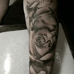 #yarotattoo #tattoo #realistictattoo #dove #doves #halfsleevetattoo #blackandwhite #rose #roses