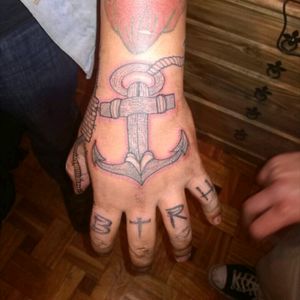 Anchor and letters (Born To Raise Hell) made by Fred Mad Tapi at Pepes Tattoo La Paz, Bolivia