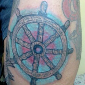 Ship wheel made by Fred Mad Tapi at Pepes Tattoo La Paz, Bolivia