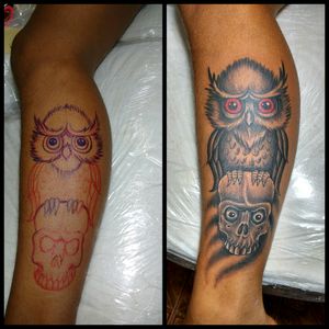 Coruja a mão livre em preto e cinza...#tattoo #tatuagem #caveira #coruja #owl #skull #freehand #blackAndWhite #blackandgreytattoo #amaolivre #owlandskull #caveiraecoruja