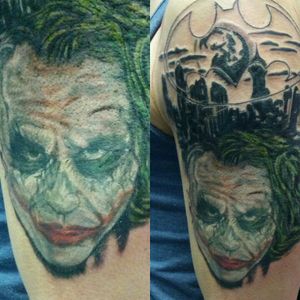 Finally got to do the joker! Working on a sleeve at the moment. This was the first session, it was a long of fun and he sat well for it #joker #batman #victoryinks