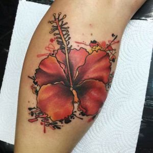 Hibiscus by Mink @ Cross Tattoo, Pai, Thailand #hibiscus #flower #watercolor #thailand #crosstattoo #color