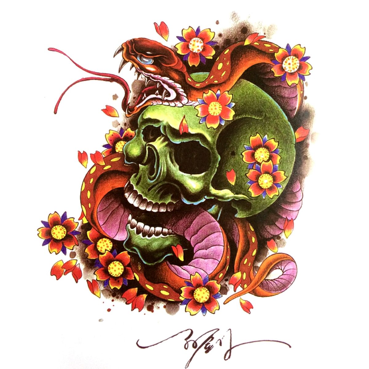 Tattoo uploaded by Carlos Monteiro • #colorful #skull #snake #flower # ...