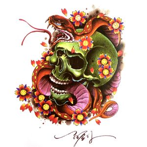 #colorful #skull #snake #flower #ArtistUnknown