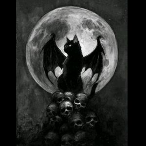 Another cool batcat #cat #moon #skull #bat #ArtistUnknown