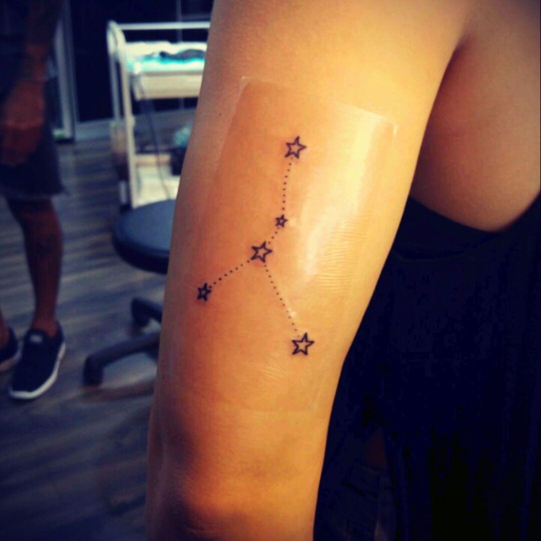 Floral cancer constellation tattoo on the inner forearm