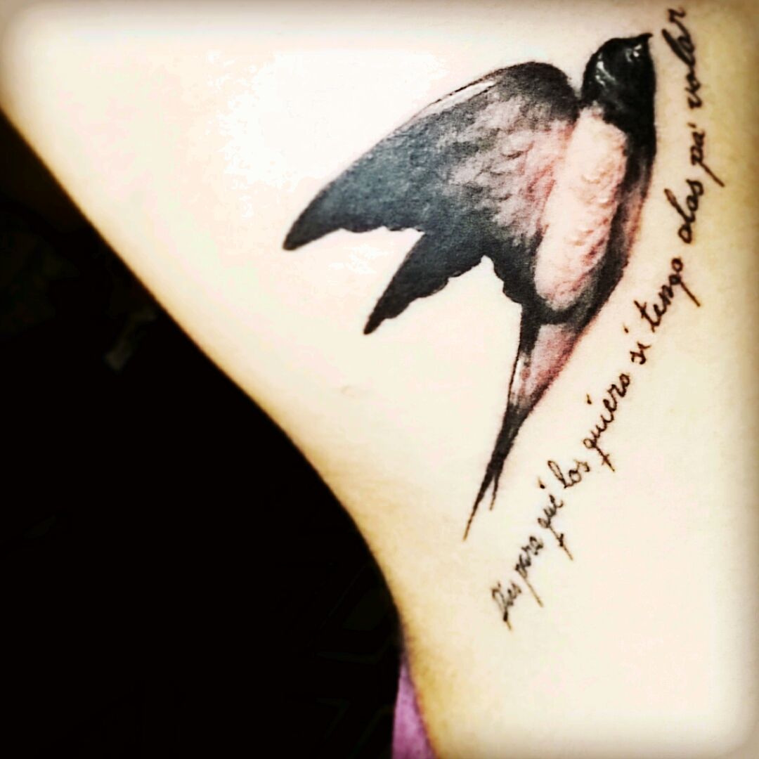 Tattoo uploaded by Ekatherina • 5 #tattoo #swallow #swallowtattoo #bodyart  #fridakahlo #quote #ink #perutattoo • Tattoodo