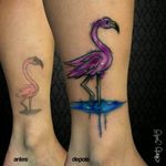 Chris Santos gave this sad tattoo a new happier life!!! #saveup #restauracao #aquarela #watercolor #colorida #colorful #ChrisSantos #flamingo #tatuadoresdobrasil