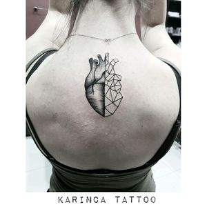 Half geometric half realistic heart instagram: @karincatattoo#hearttattoo #backtattoo #geometrictattoo #realistictattoo #heart #tattoo #inked #blacktattoo #dark #dövme