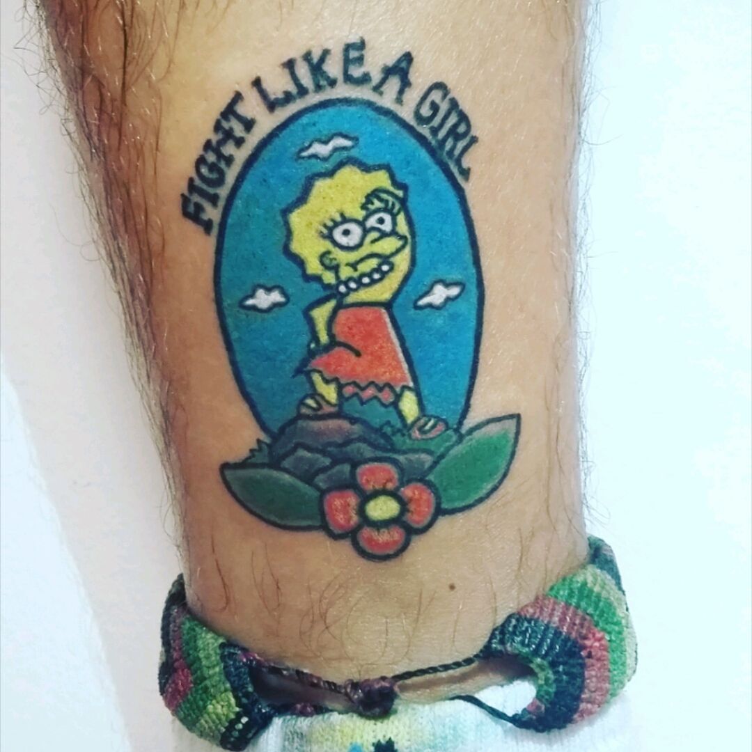 This Simpsons tattoo looks minimalist  but is actually an insane optical  illusion