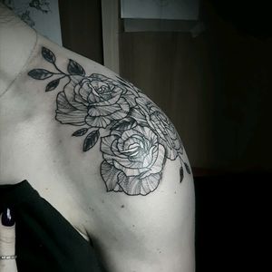 Roses 🌹 #tattoo #ink #liverpool #blackwork #dotwork #rosetattoo #shouldertatoo