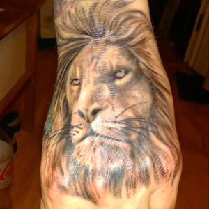 Lion on hand done by Raf at West London ink UK#westlondonink #lion #cat #blackandgray #wildlife