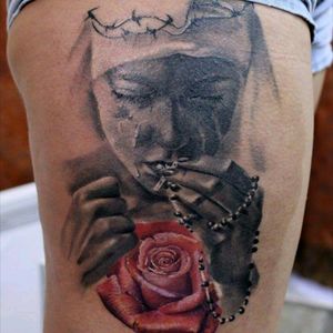 Only the rose is fresh. Nun is healed#tat #tattoo #tattoos #tattooed #ink #inked #inkbe #inklife #art #bastart #bastarttattooproducts #LiviNkTattoo #nun #rose #cross