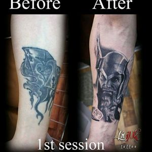 Cover up in progress #tat #tattoo #tattoos #tattooed #ink #inked #inkbe #inklife #art #bastart #bastarttattooproducts #LiviNkTattoo #thor #coverup #scandinavian #norsk #god