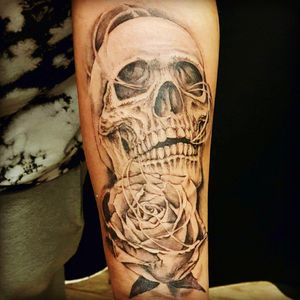 First tattoo #skull #skullandroses #blackandgrey