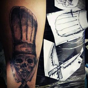 #tattoo #inkedboys #tatuajes #tatuarte #tatuajes #Calavera #chef #Cuchillos #inked #tattoos