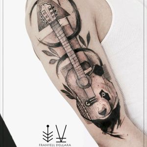 Tatuaje por @franyelldelgara Mil gracias por entender el concepto y plasmarlo en la piel // Tattoo by @franyelldelgara Thanks a lot 'cause you understood the concept and put it in my skin.Pd: Me tomé la libertad de compartir la foto publicada por @morbidatattoo en Facebook.#tattoo #tatuaje #pandatattoo #tatuajepanda #tattoos #tattoostudio #inked #ink #inkedman #geometrictattoo #morbidatattoo #inkedskin #linestattoo #guitartattoo #guitarra #guitar #blanckandwhitetattoo #blacktattoo #armtattoo #dotwork #dotworktattoo #leavestattoo