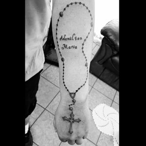 My first piece as a tattoo artist #rosary #cross #arm #hand