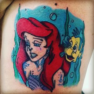 Little mermaid Disney tattoo done today @pureinkmidlothan by @cookiestool