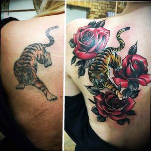 #coverup  #tiger #roses #tattoo