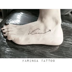 "Kaan" ✒ Instagram: @karincatattoo #handwriting #writing #writingtattoo #minimaltattoo #smalltattoo #foot #foottattoo #legtattoo #girl #dövme #tattooistanbul #turkey