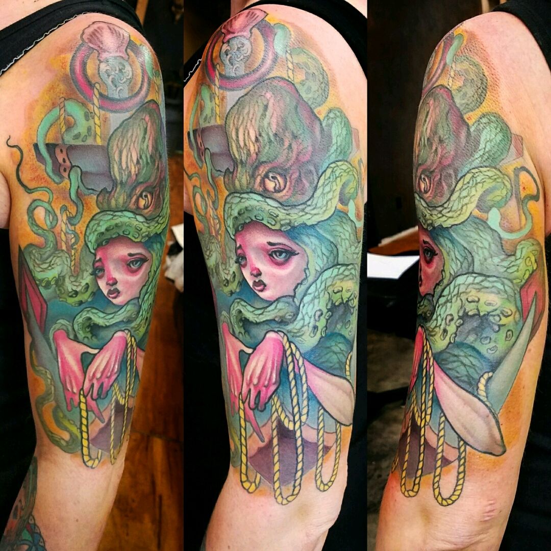 Tattoo uploaded by Ricardo Sturdivant • #tattoo #octopus #girl #anchor  #color #fantasy #surreal • Tattoodo