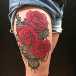 Rose and Lace Thigh Tattoo