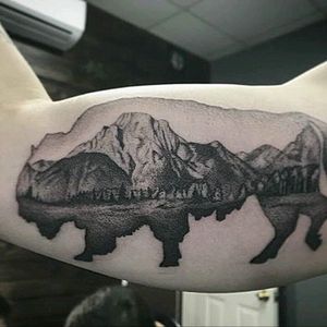 By #d_smk (instagram @d_smk) #buffalo #doubleexposure #mountains #dotwork #landscape