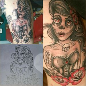 La Catrina, Concept, outlined and shaded, final Tattoo