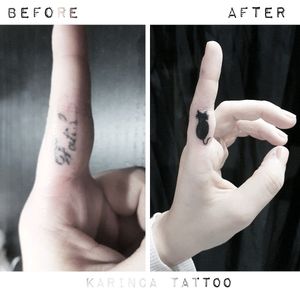 Cover Up Instagram: @karincatattoo#coverup #coveruptattoo #cattattoo #fingertattoo #handtattoo #covertattoo #tattoodesign #dövme