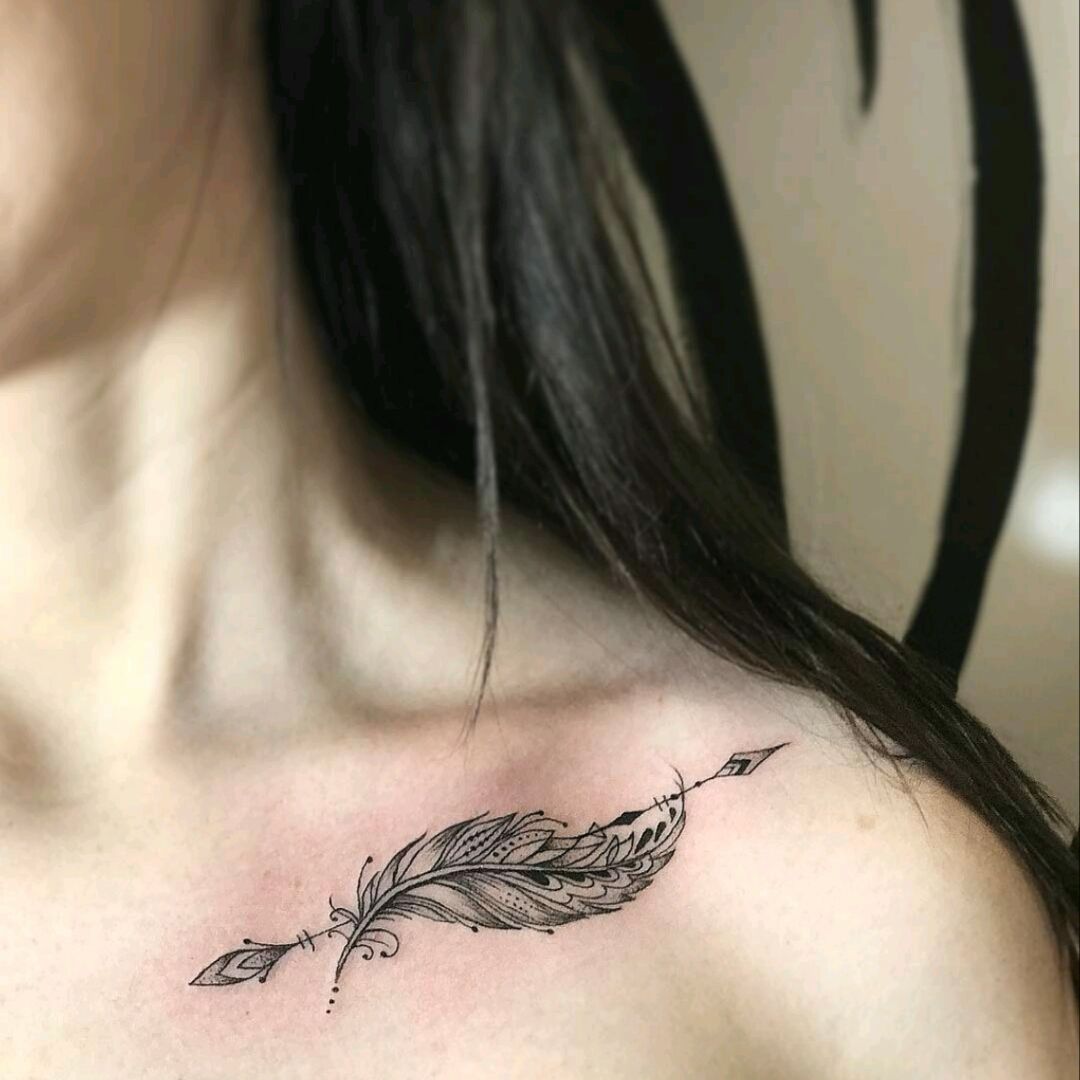 Microrealistic feather tattoo located on the
