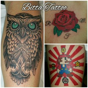 Trabajos de nuestra colaboradora Bitta Tattoo.#owl #rose #supermario #mario #bittatattoo