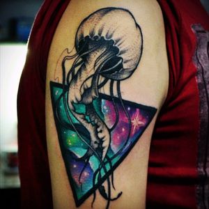 Jellyfish and Galaxy spaceKazakhstan in tattoo