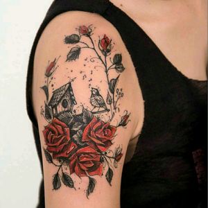 #traditional #birds #bird #love #home #flowers #original #rose #rosetattoo #roses #color #watercolor #sketchtattoo #sketches #ink #art #tattooart #tattoo #inked #tattoos #brazil #girlytattoo #dreamtattoo