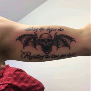 New Deathbat and "seize the day or die regretting the time you lost #avengedsevenfold #deathbat #newtattoo #tattoo