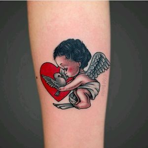 Sweet lil Angel by @stefbFor info or bookings pls contact us at art@royaltattoo.com or call us at +45 49202770#royal #royaltattoo #royaltattoodk #royalink #royaltattoodenmark #angel #cherub #dove #heart #love