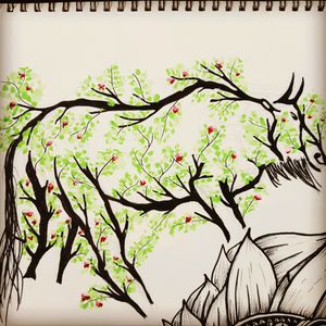 Splash of colour in this wildebeast sketch. .#sketch #sketching #art#africa #wildebeest #tattoo #Africa #plant #draw #finelinert #penart#pliksh #graphics #artoftheday