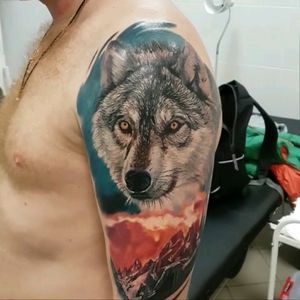 #ink #inked #color #colour #fullink #wolf #wolftattoo #wolfhead #animal #realism #realistic #hyperrealism #hyperrealistic #colorfultattoo #dreamtattoo #watercolor