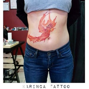 Watercolor Phoenix (Cover up the scar)Instagram: @karincatattoo#scartattoo #coveruptattoo #stomach #tattoo #phoenix #phoenixtattoo #dövme #istanbul #watercolortattoo #colortattoo