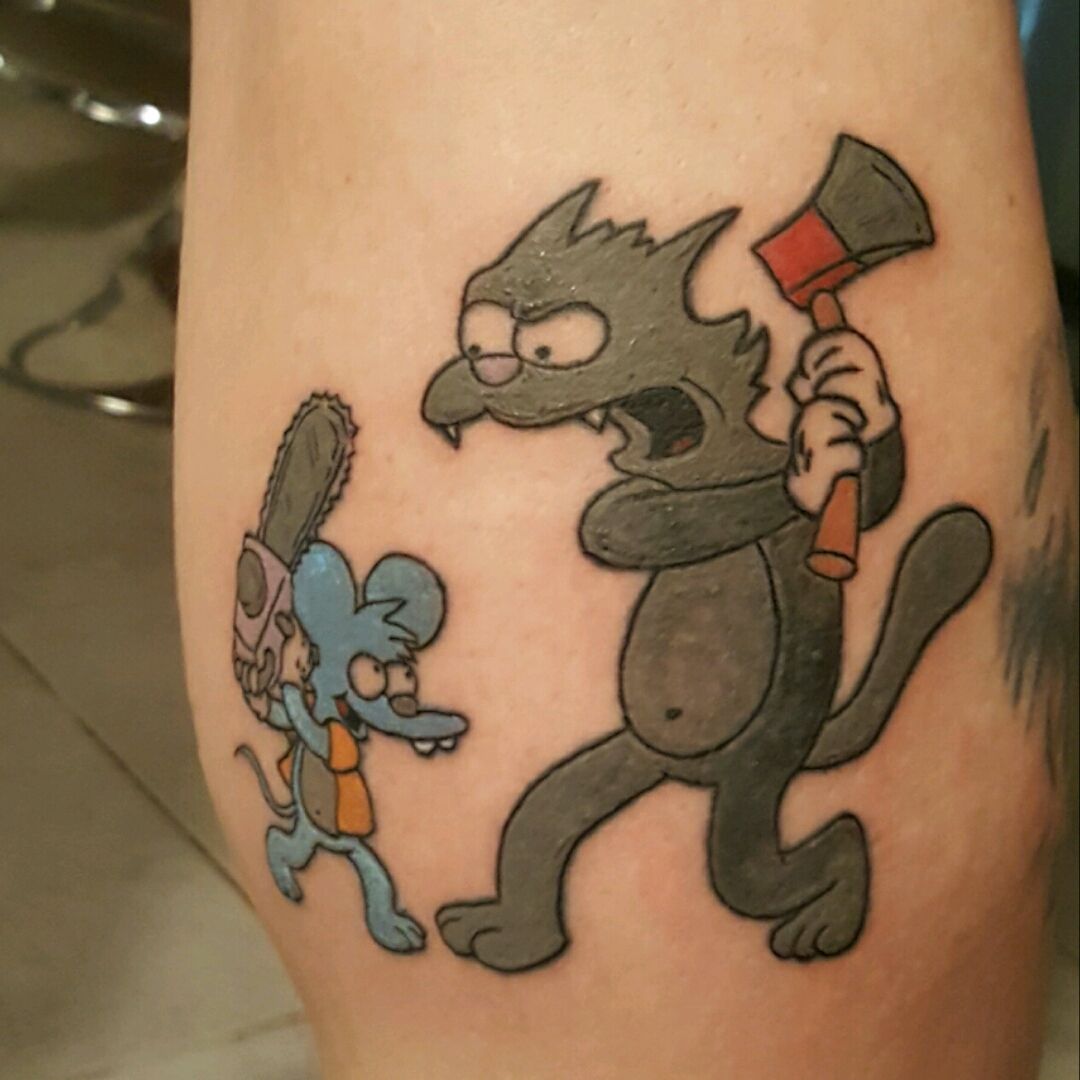 color added to my itchy and scratchy land tattoo  rTheSimpsons