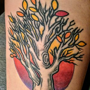Family tree tattoo by Bridgett Jones at King of The Bay in Southern Maryland #tree #traditional #familytree #falltree #autumnleaves #leaves #autumn #fall