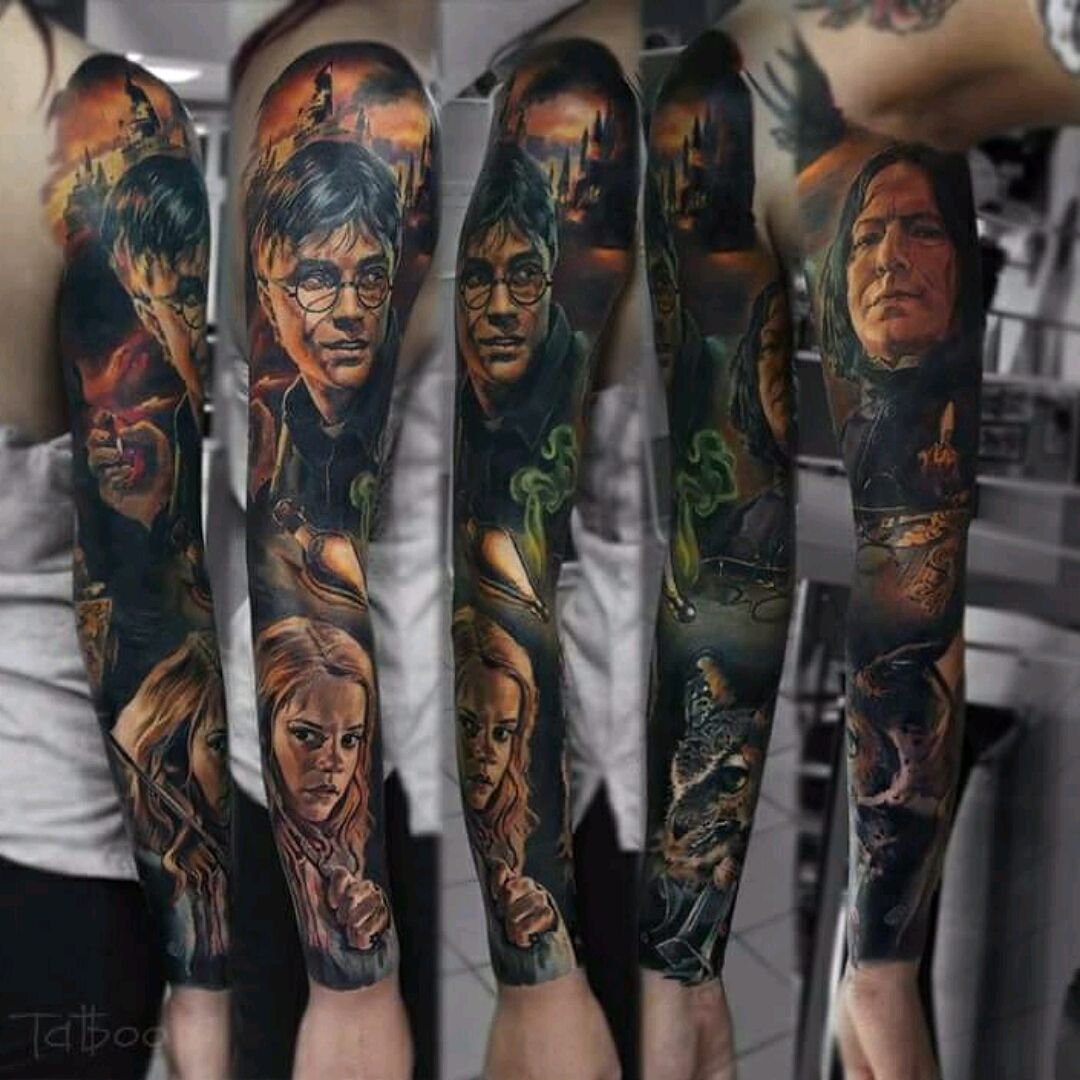 My latest additions to my Harry Potter sleeve  Harry potter tattoo sleeve  Harry potter tattoos Tattoos